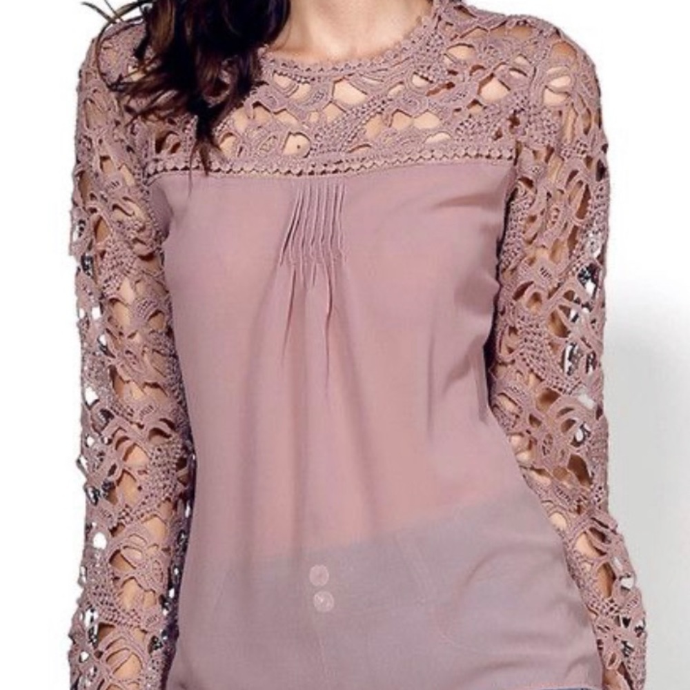 Women’s Long Sleeve Hollow‎ out Lace Chiffon top